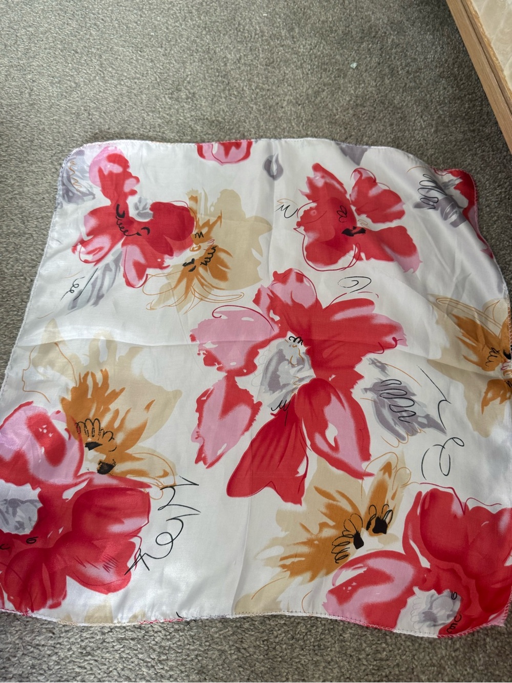 Floral Satin Scarf Wrap in Red, Pink and Cream